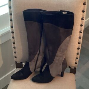 Over-The-Knee Two-Tone Black and Gray Boots